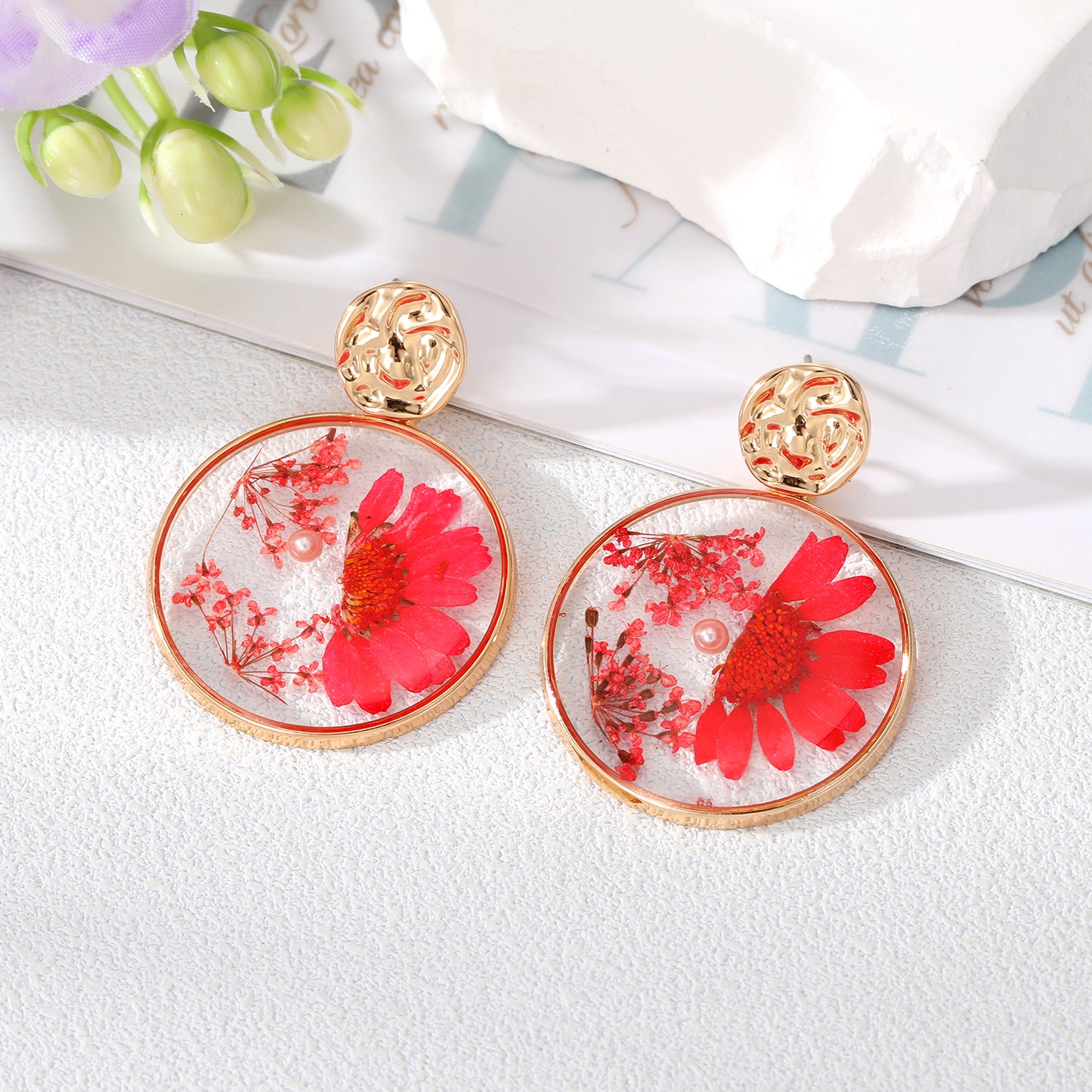 Wholesale Jewelry 1 Pair Fashion Dried Flower Alloy Drop Earrings