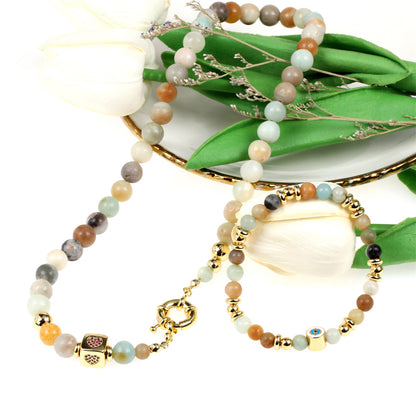 Fashion Round Mixed Materials Handmade Inlay Natural Stone Bracelets Necklace