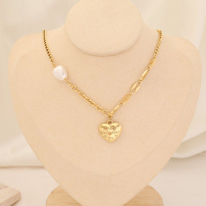 Fashion Heart Shape Stainless Steel Layered Necklaces Gold Plated Pearl Stainless Steel Necklaces 1 Piece