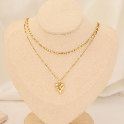 Fashion Heart Shape Stainless Steel Layered Necklaces Gold Plated Pearl Stainless Steel Necklaces 1 Piece