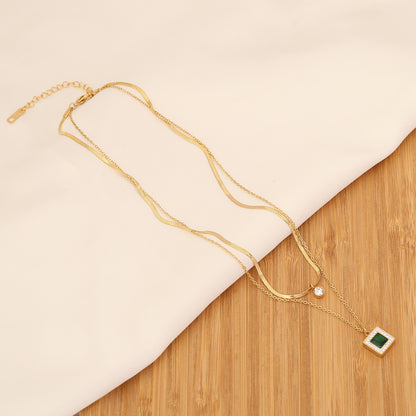 Fashion Square Stainless Steel Layered Necklaces Gold Plated Pearl Stainless Steel Necklaces 1 Piece