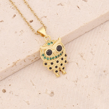 Fashion Heart Shape Owl Stainless Steel Pendant Necklace Inlay Zircon Stainless Steel Necklaces 1 Piece