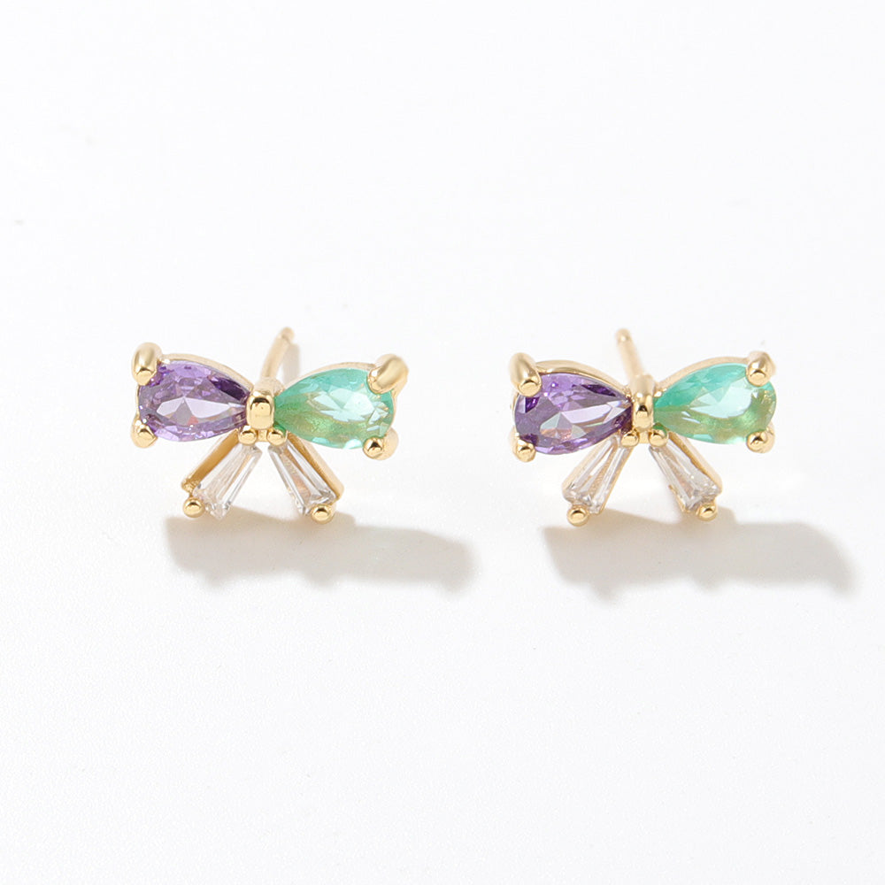 Simple Style Pineapple Bow Knot Copper Ear Studs Plating Inlay Zircon Copper Earrings