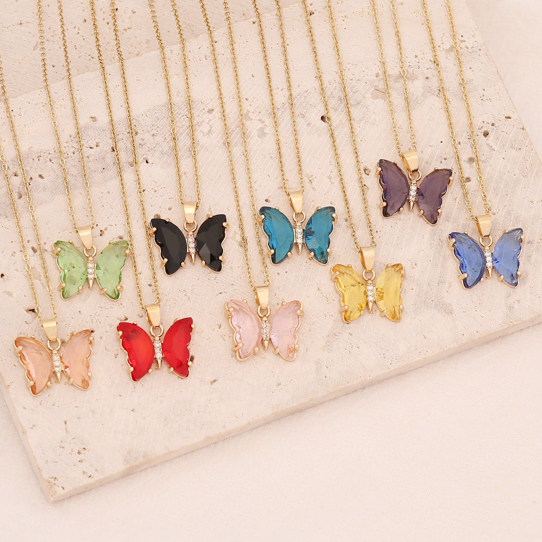 Fairy Style Butterfly Stainless Steel Necklace Inlay Crystal Stainless Steel Necklaces 1 Piece