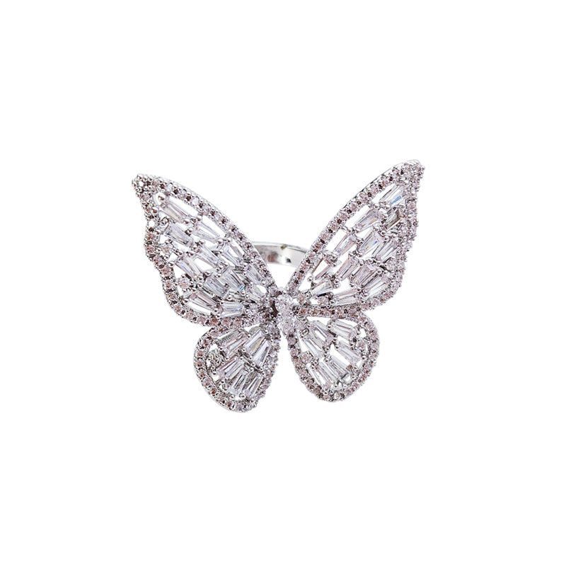 Luxurious Butterfly Alloy Inlay Zircon Open Ring