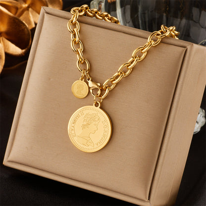 Vintage Style Portrait Stainless Steel Necklace Gold Plated Stainless Steel Necklaces