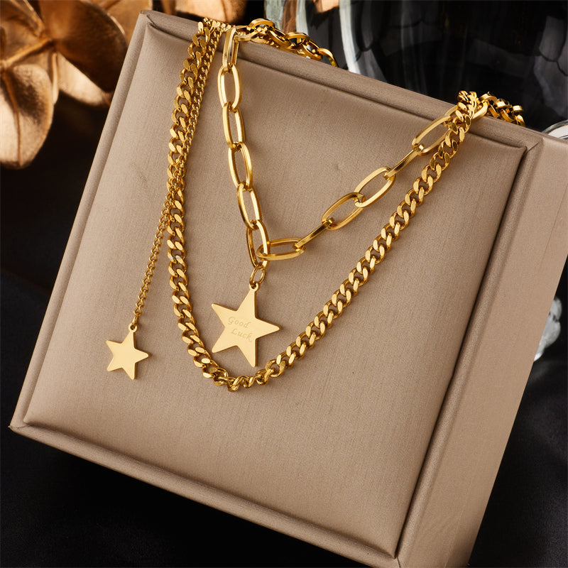 Vintage Style Star Stainless Steel Necklace Gold Plated Stainless Steel Necklaces