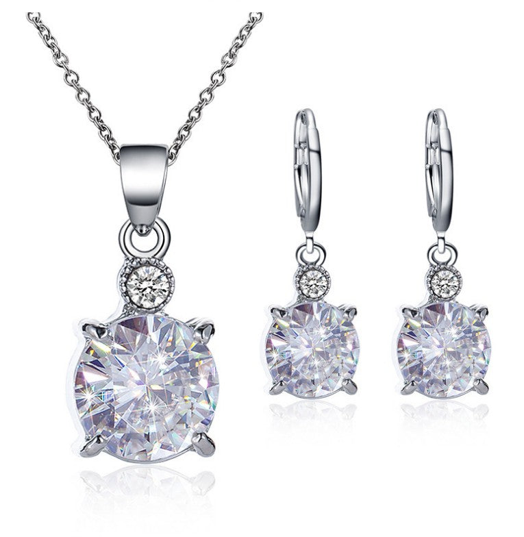 Fashion Solid Color Alloy Inlay Zircon Women's Earrings Necklace