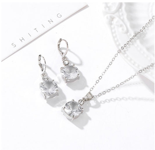 Fashion Solid Color Alloy Inlay Zircon Women's Earrings Necklace