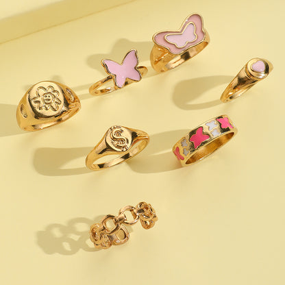 Fashion Letter Flower Butterfly Alloy Enamel Rings