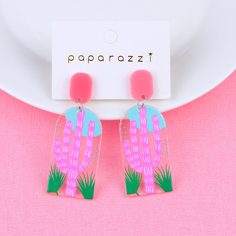 1 Pair Fashion Cactus Stripe Heart Shape Arylic Patchwork Valentine's Day Women's Drop Earrings