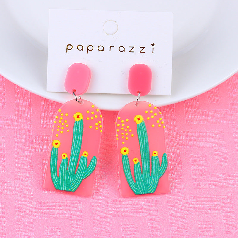 1 Pair Fashion Cactus Stripe Heart Shape Arylic Patchwork Valentine's Day Women's Drop Earrings