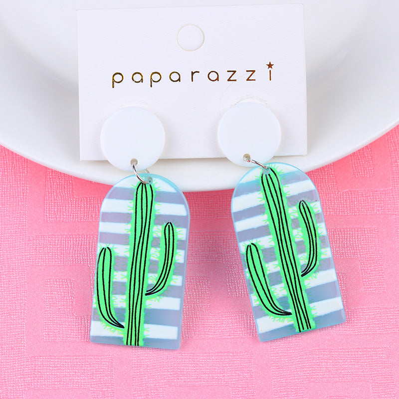 1 Pair Fashion Cactus Stripe Heart Shape Arylic Patchwork Valentine's Day Women's Drop Earrings