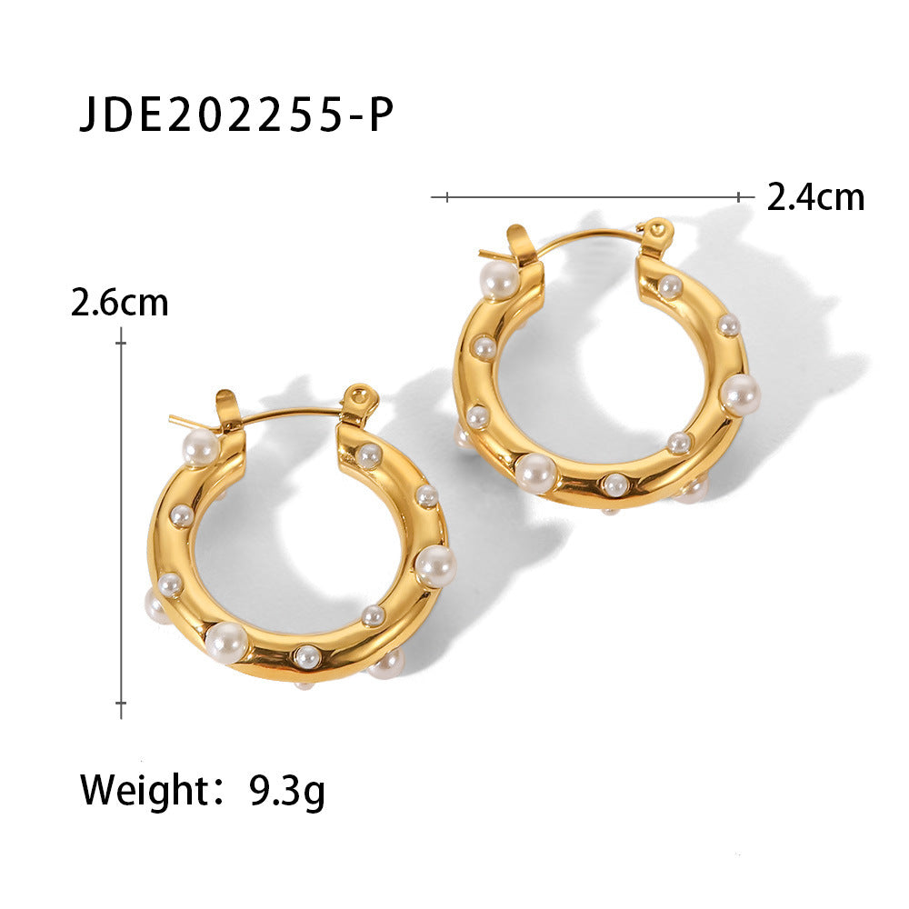 Fashion Geometric Stainless Steel Earrings Plating Pearl Zircon Stainless Steel Earrings