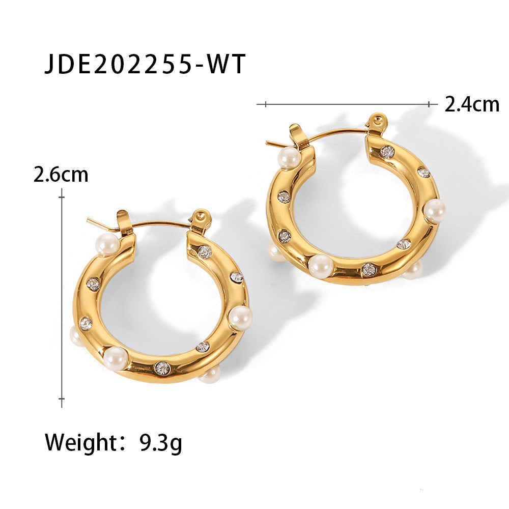 Fashion Geometric Stainless Steel Earrings Plating Pearl Zircon Stainless Steel Earrings