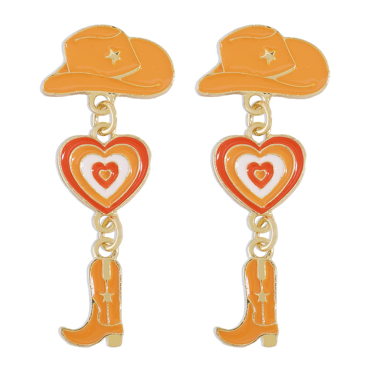 Fashion Alloy Modern Hat Heart-Shaped Cowboy Boots Drip Oil Multi-Layer Earrings