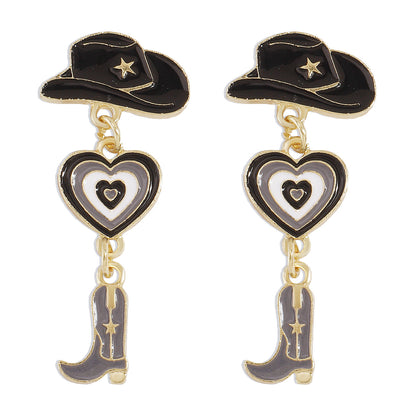 Fashion Alloy Modern Hat Heart-Shaped Cowboy Boots Drip Oil Multi-Layer Earrings