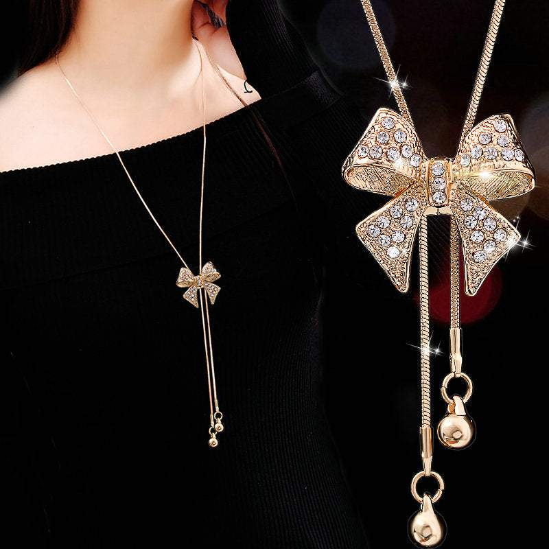 Romantic Bow Knot Alloy Plating Rhinestones Women's Pendant Necklace 1 Piece