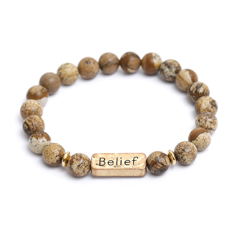 Retro Letter Natural Stone Beaded Unisex Bracelets