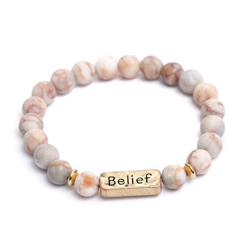 Retro Letter Natural Stone Beaded Unisex Bracelets