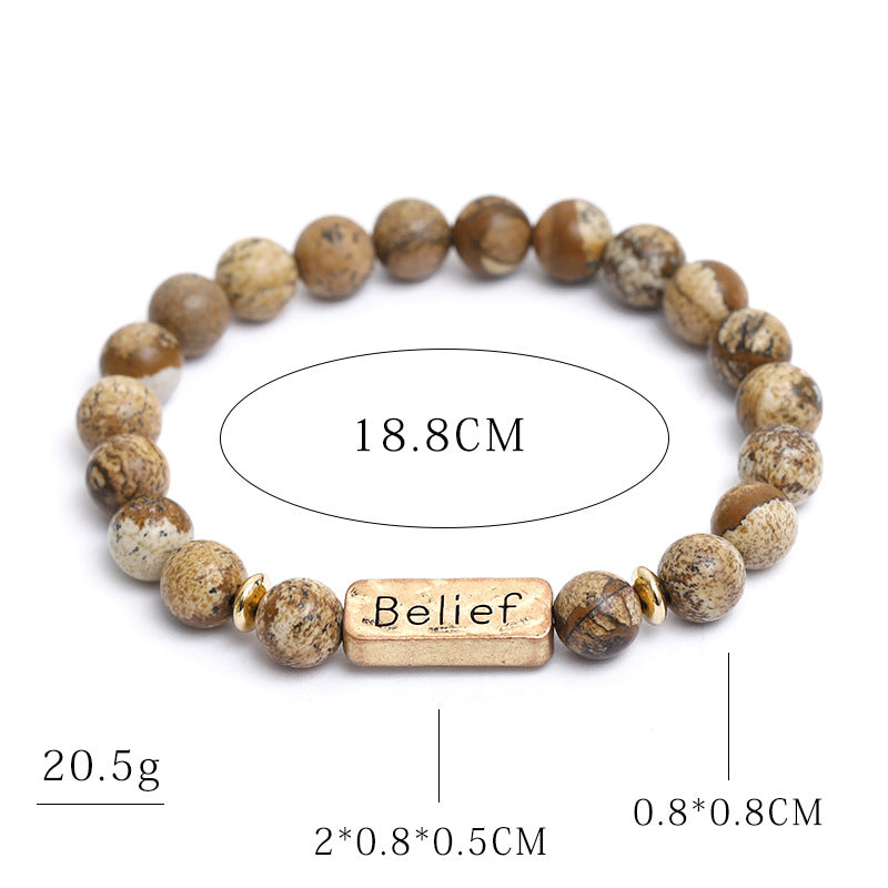 Retro Letter Natural Stone Beaded Unisex Bracelets