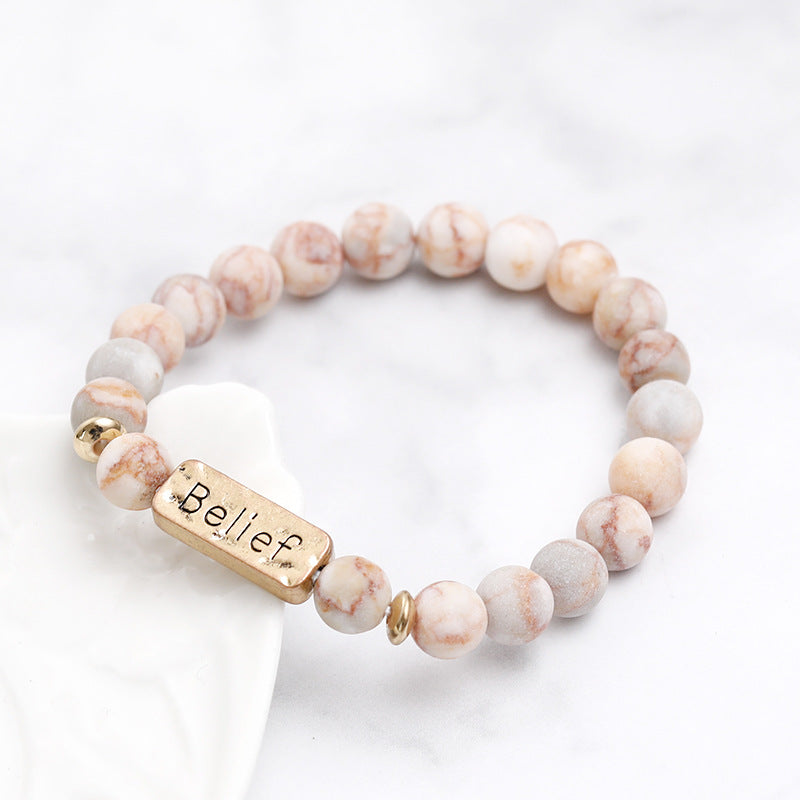 Retro Letter Natural Stone Beaded Unisex Bracelets