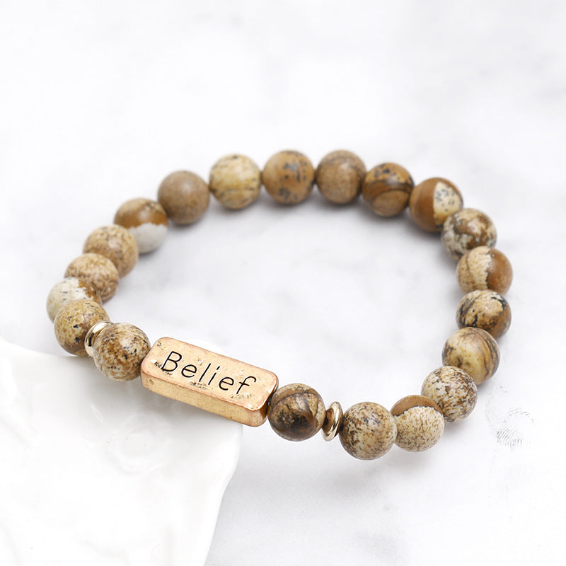 Retro Letter Natural Stone Beaded Unisex Bracelets