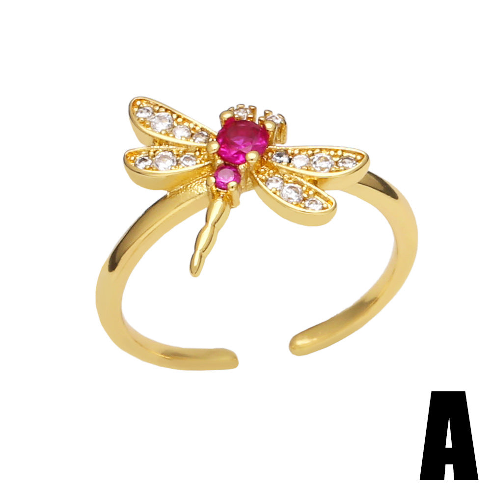 Fashion Dragonfly Copper Open Ring Plating Inlay Zircon Copper Rings