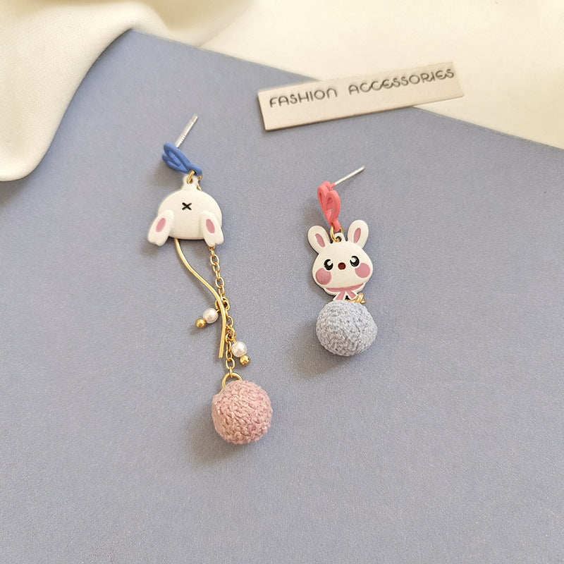 Cartoon Style Rabbit Heart Shape Alloy Enamel Stoving Varnish Ear Clips Earrings