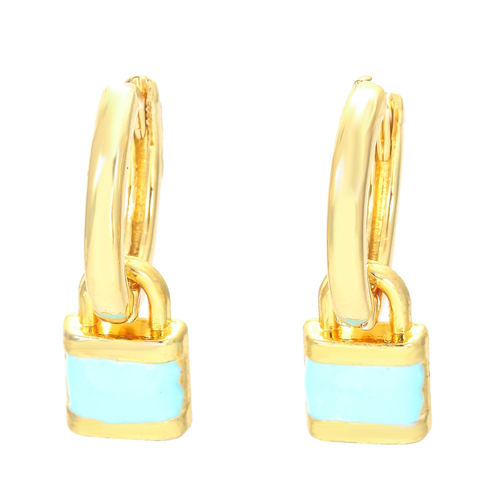 Novelty Lock Copper Drop Earrings Enamel Plating Copper Earrings