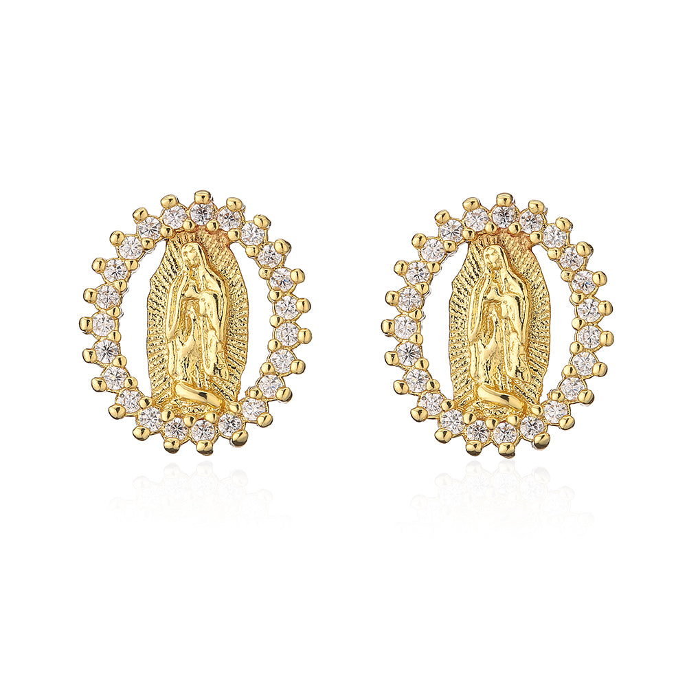 Fashion Portrait Copper Ear Studs Gold Plated Zircon Copper Earrings