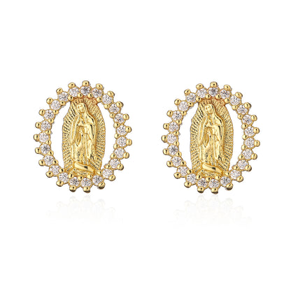 Fashion Portrait Copper Ear Studs Gold Plated Zircon Copper Earrings