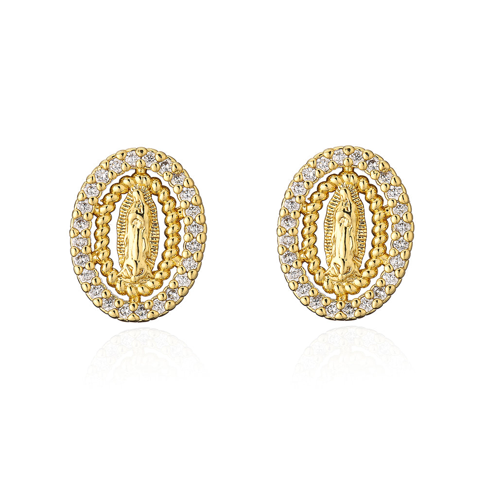 Fashion Portrait Copper Ear Studs Gold Plated Zircon Copper Earrings