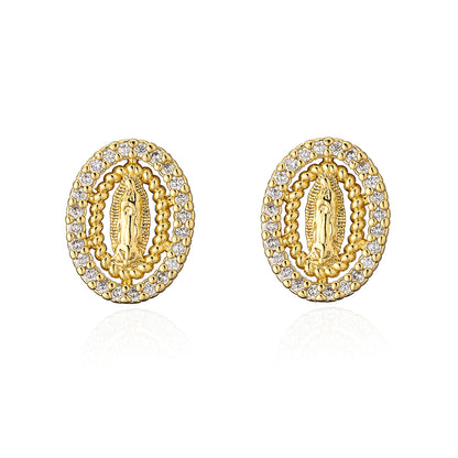 Fashion Portrait Copper Ear Studs Gold Plated Zircon Copper Earrings