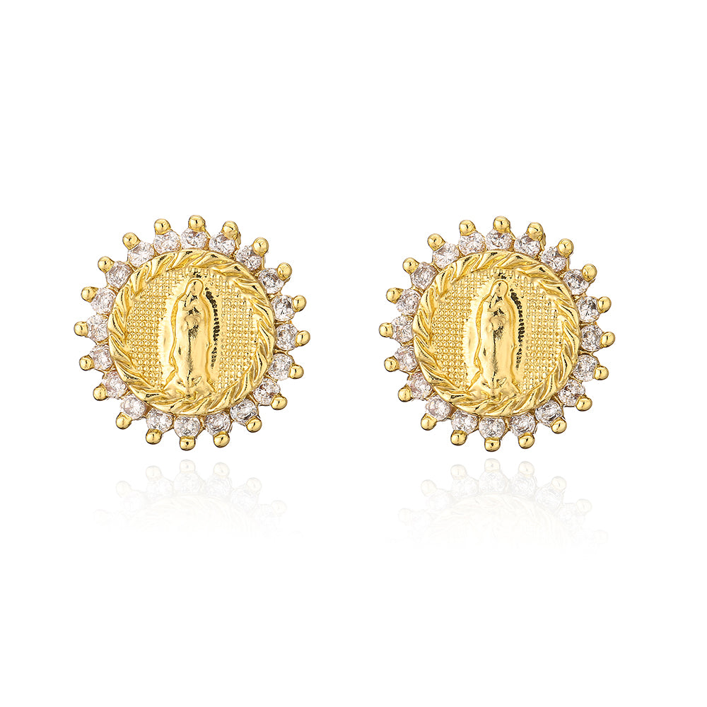 Fashion Portrait Copper Ear Studs Gold Plated Zircon Copper Earrings