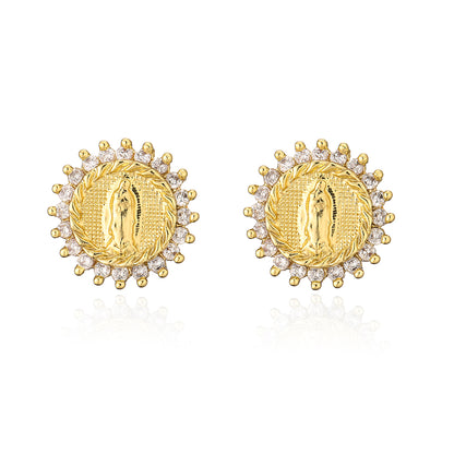 Fashion Portrait Copper Ear Studs Gold Plated Zircon Copper Earrings