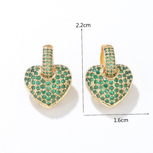 Vintage Style Heart Shape Copper Drop Earrings Plating Inlay Zircon Copper Earrings