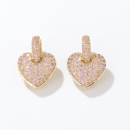 Vintage Style Heart Shape Copper Drop Earrings Plating Inlay Zircon Copper Earrings