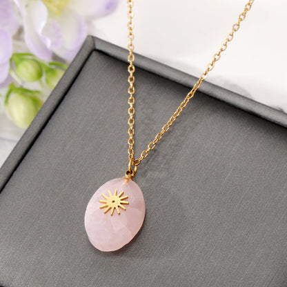 Simple Style Cross Water Droplets Lightning Stainless Steel Pendant Necklace Plating Natural Stone Stainless Steel Necklaces 1 Piece