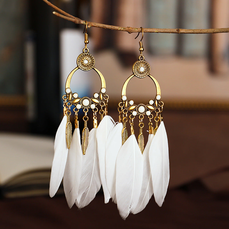 1 Pair Ethnic Style Feather Alloy Plating Women's Drop Earrings