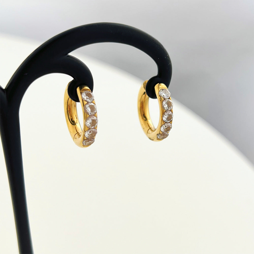 Fashion Round Stainless Steel Earrings Plating Zircon Stainless Steel Earrings