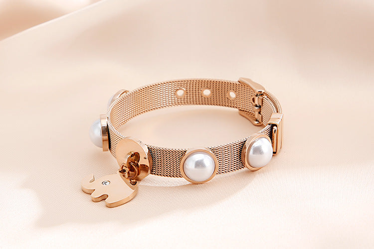 New Stainless Steel Shell Pearl Jewelry Plating 18k Bear Bracelet