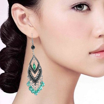 1 Pair Ethnic Style Water Droplets Alloy Tassel Plating Inlay Artificial Diamond Women's Drop Earrings