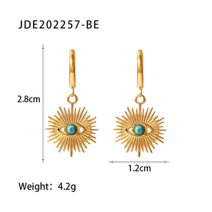 Fashion Devil's Eye Stainless Steel Drop Earrings Inlay Turquoise Stainless Steel Earrings