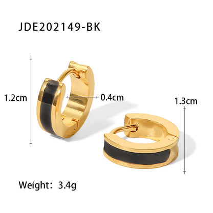 Fashion Round Stainless Steel Earrings Enamel Gold Plated Stainless Steel Earrings