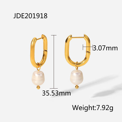 Elegant U Shape Stainless Steel Drop Earrings Pearl Gold Plated Stainless Steel Earrings