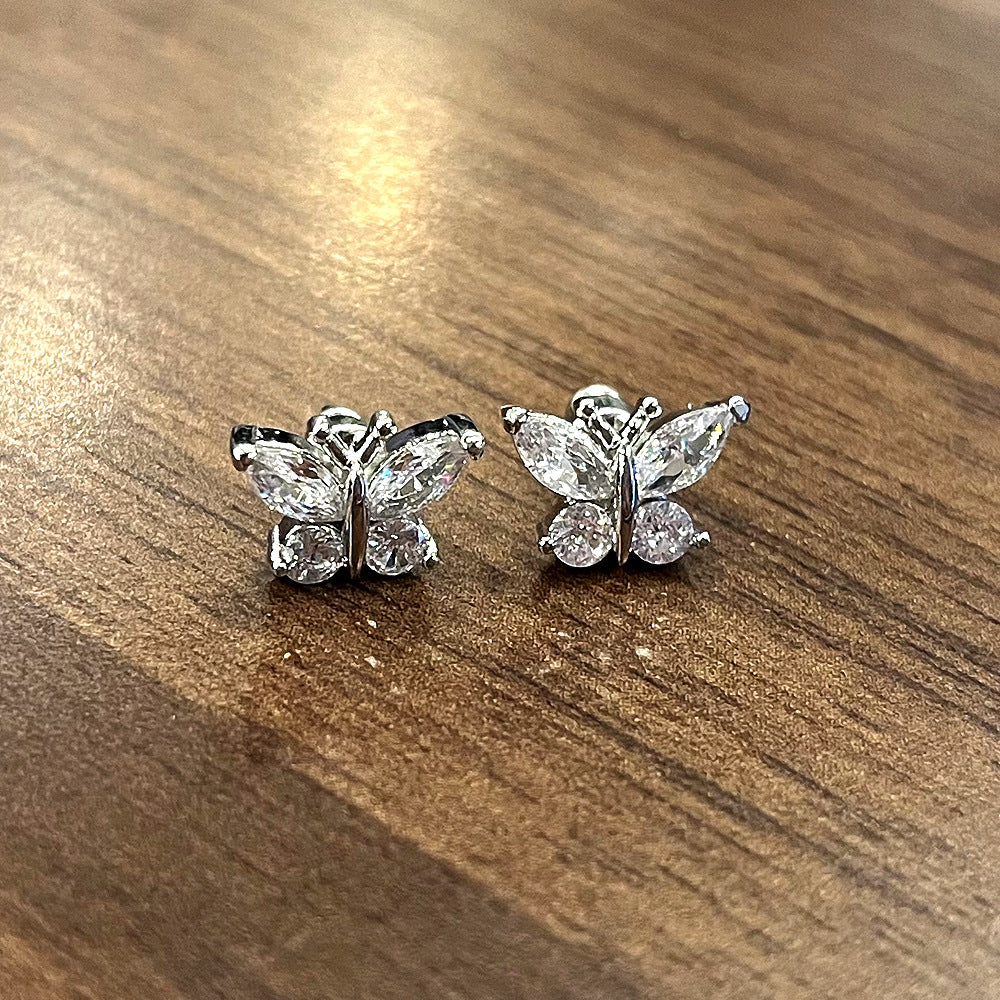 Simple Style Butterfly Copper Ear Studs Plating Inlay Zircon Copper Earrings