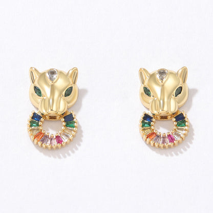 Simple Style Leopard Copper Ear Studs Gold Plated Zircon Copper Earrings