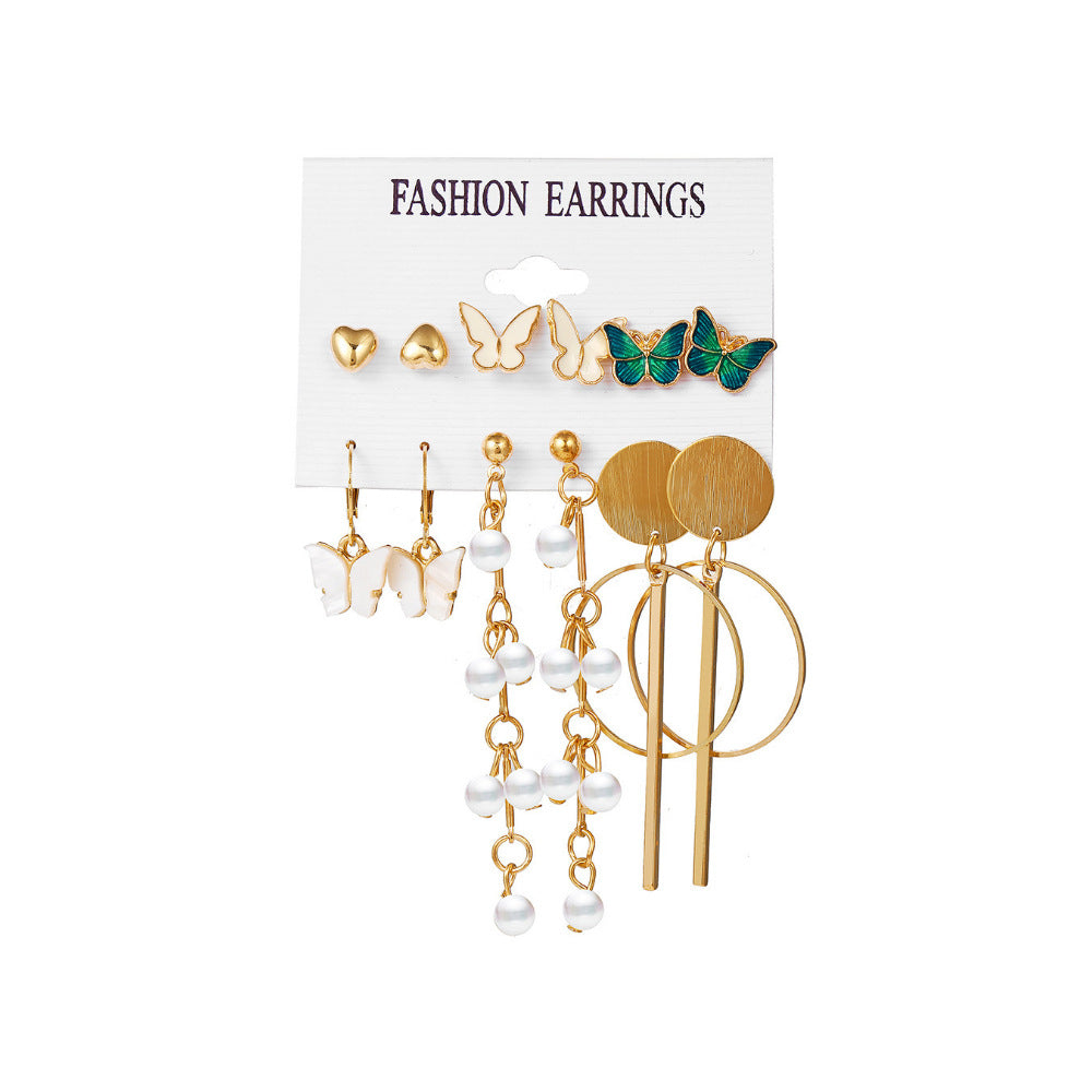 Fashion Geometric Tassel Butterfly Alloy Inlay Artificial Pearls Rhinestones Earrings