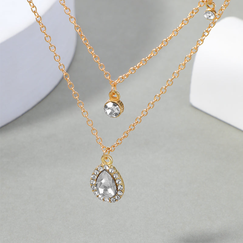 Fashion Water Droplets Alloy Inlay Rhinestones Necklace